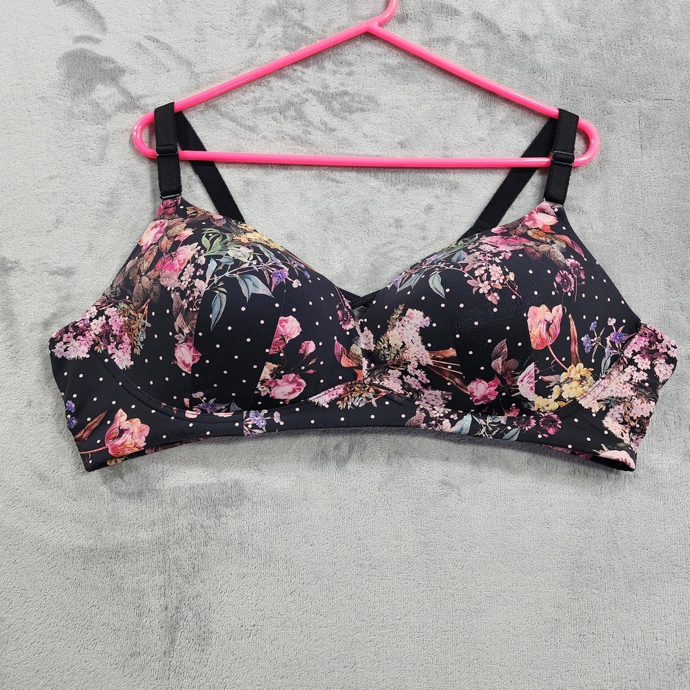 Torrid Curve Bra Womens 48B Black Floral Dot Wire Free Push Up Plunge Comfort